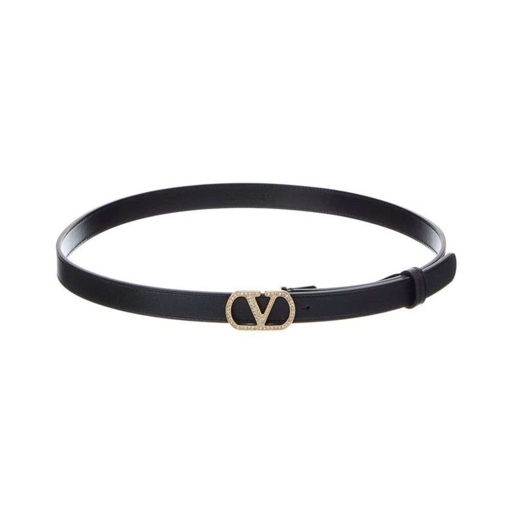 Valentino Vlogo Signature Leather Belt, Black